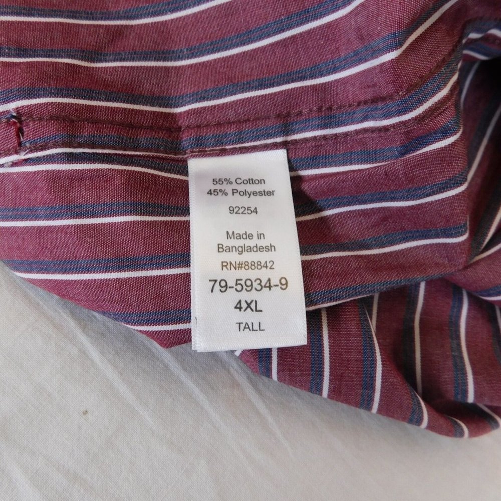 King Size Stripe Short Sleeve Sport Shirt 4XL Tall Burgundy Black White Pockets - Picture 7 of 8